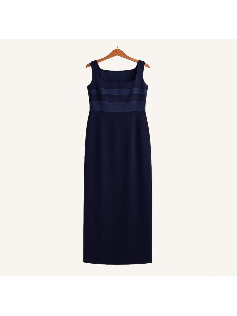 Jones New York Evening Navy Maxi Dress Size 10 Satin Band Classic Elegant